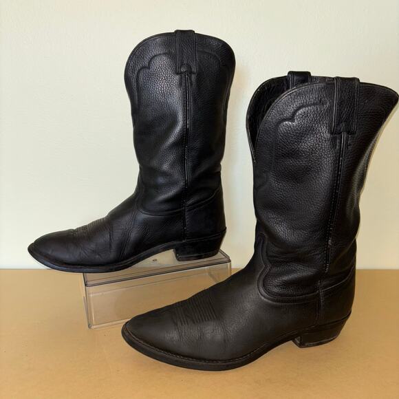 Vintage Tony Lama Men’s 12 Black Leather Cowboy Boots Western Classic USA Made - Picture 2 of 8